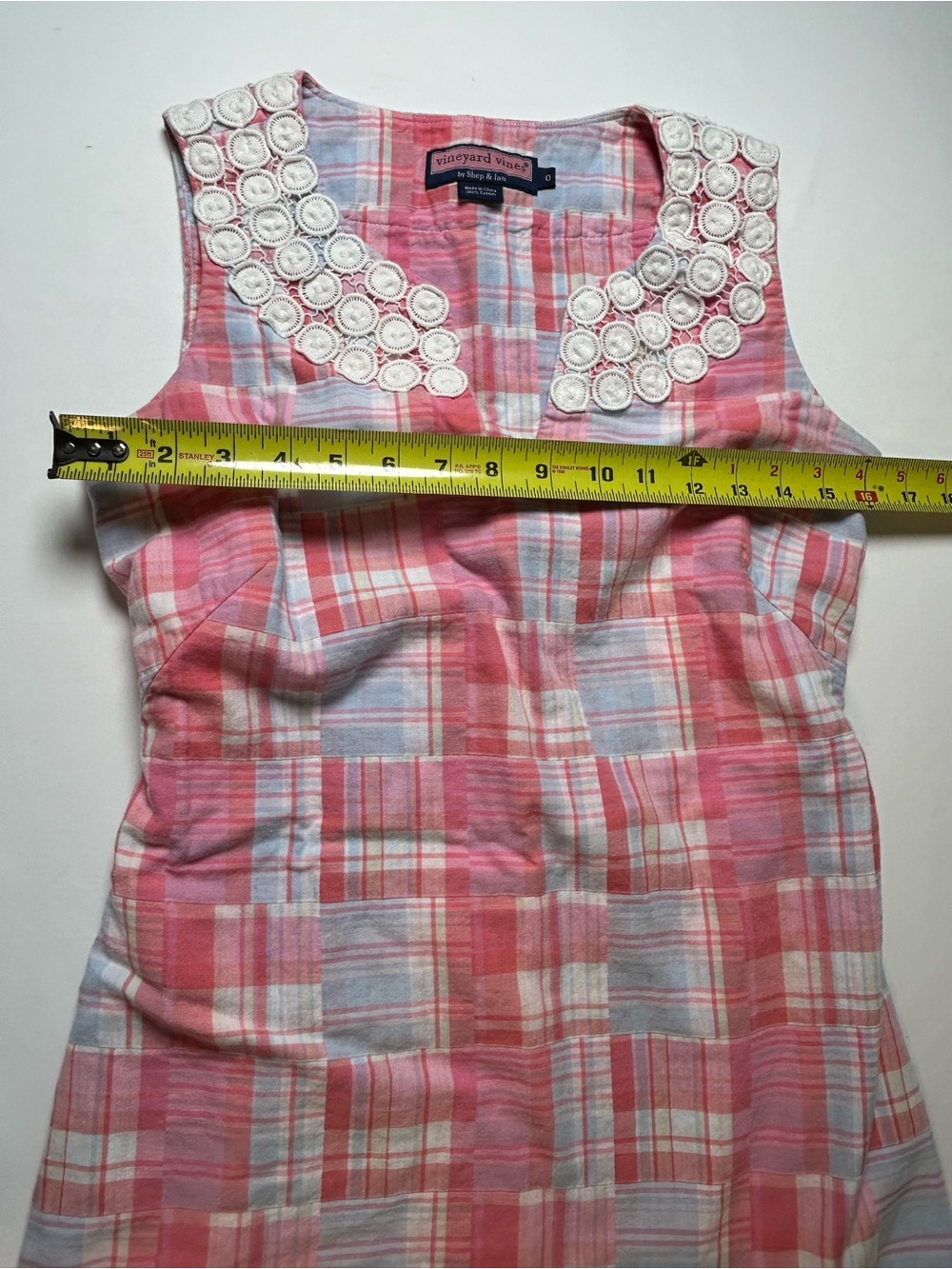 Vineyard Vines shep & Ian pink and blue patchwork madras cotton dress size 0 - Picture 9 of 12